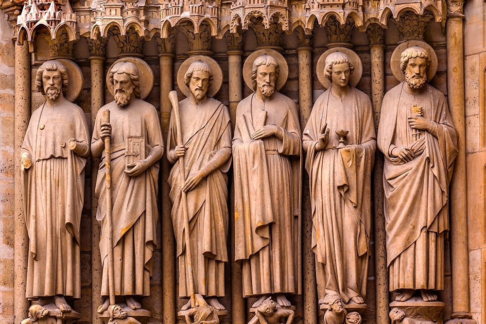Biblical Saint statues and door-Notre Dame Cathedral-Paris-France